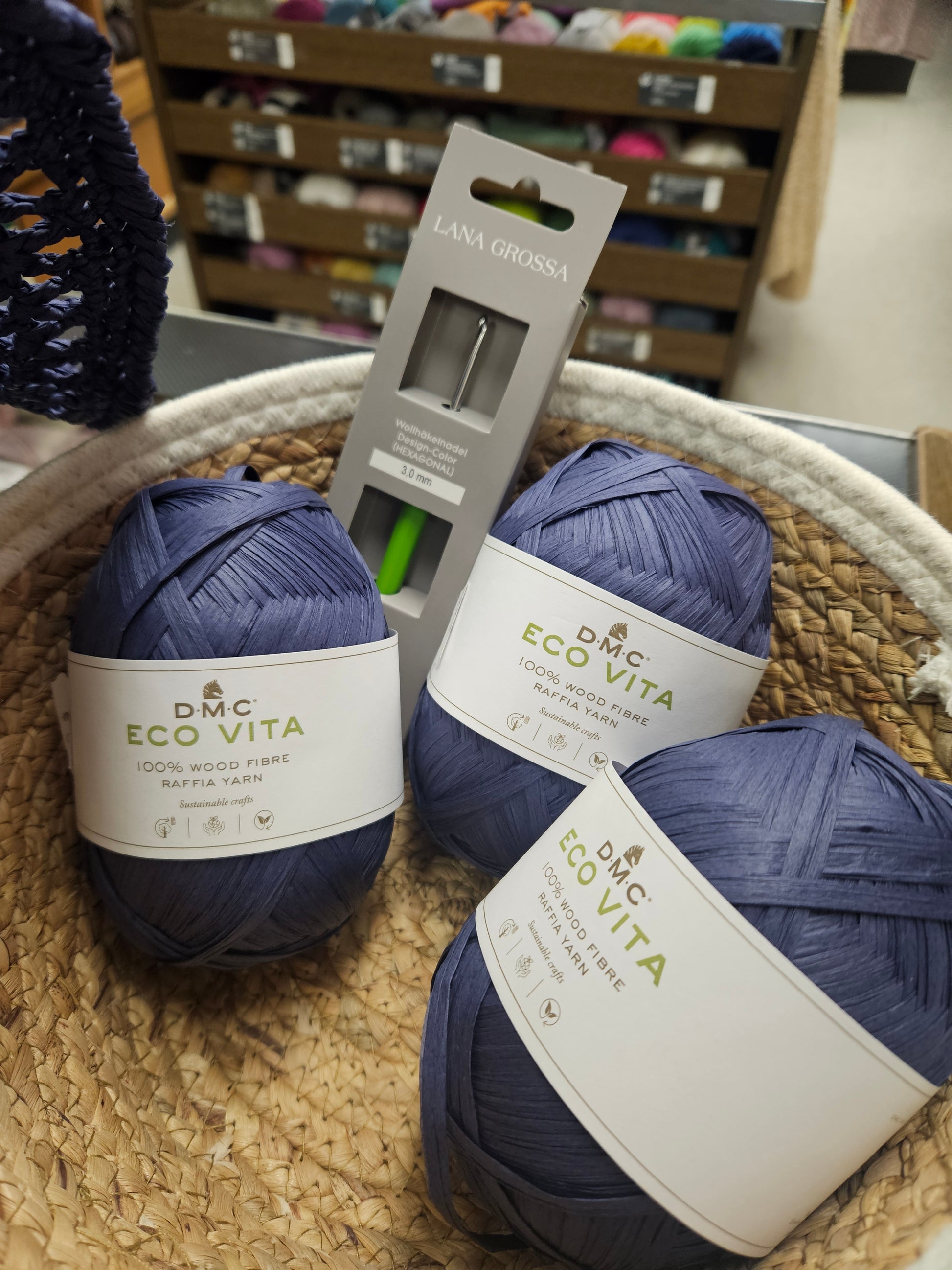 Set - Hut aus Raffia ECO VITA blau